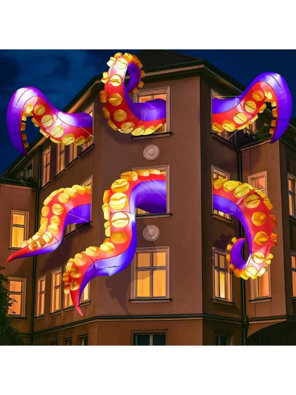 Inflatable Halloween Octopus Tentacles Yard Decoration with LED Lights - Outdoor